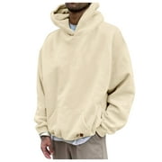 Pgeraug Hoodies for Men Loose Solid Hooded Sweater Top Mens Sweater Beige L