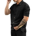 thumbnail image 1 of Pgeraug Mens Shirts Button Down Lapel Solid with Pocket Polo Shirts for Men Black 2Xl, 1 of 6