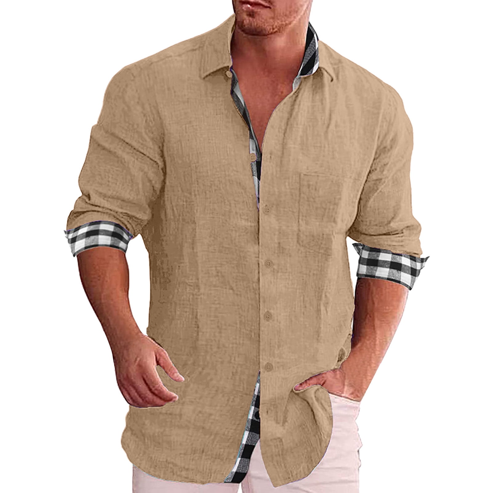 Pgeraug Mens Shirts Cotton Linen Long Sleeve Hippie Beach Ts with