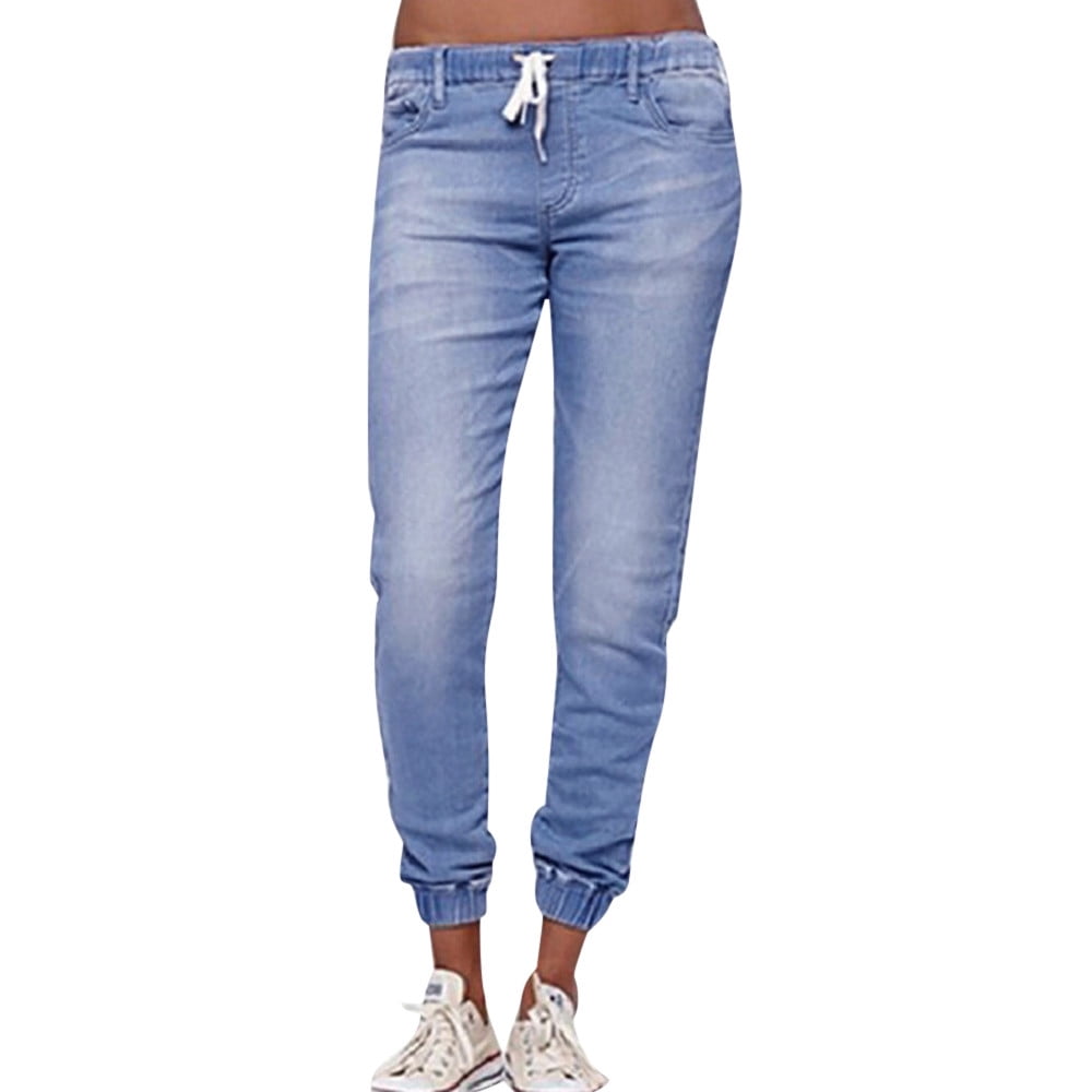 Loose Fit Drawstring Jeans - Light blue / S