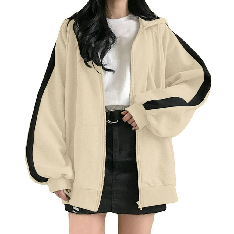 Pgeraug Womens Fall Fashion 2024 Zip Up Oversized Plains Comfy Plus Size Sweatshirts Cute Jackets Teen Hoodies for Men Beige Xl Walmart