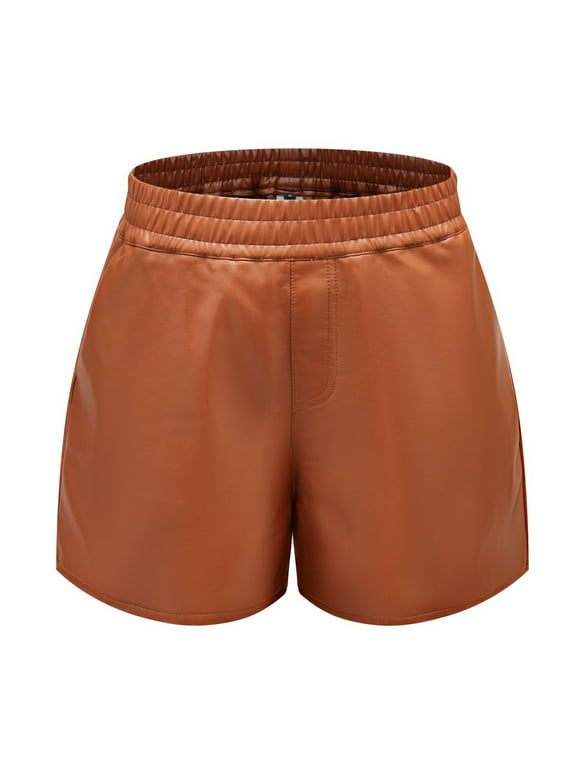 Pgeraug Womens Pants High Waist Leather Shorts Pu Leather Shorts Pants for Women Brown S