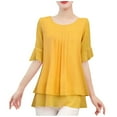 thumbnail image 1 of Pgeraug Womens Short Sleeve Tops Plus Size Lady Women Top Chiffon Solid Short Sleeve Casual Shirt Blouse Plus Size Tops for Women Yellow M, 1 of 5