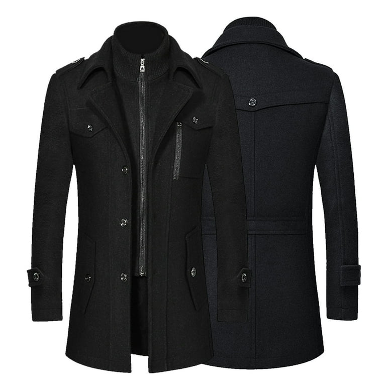 Pgeraug for Men Double-Collar Olen Coat Thickened Collar Mid-Length Olen  Olen Trench Coat Jackets for Men Black 3Xl