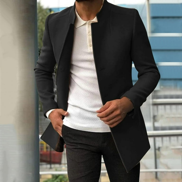 Pgeraug for Men Single Olen Lined Mid Length Coat Trench Coat Jacket Coat Jackets for Men Black M