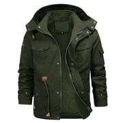 PGERAUG for Men Solid Color Hooded Thick Zipper Pocket Thick Coat Thick Jacket Jackets for Men Green S