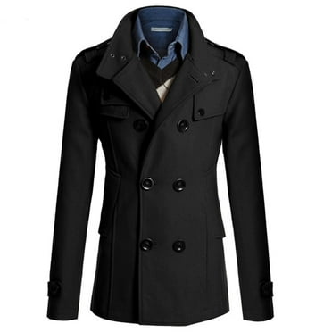 Pgeraug for Men Trench Coat Business Long Slim Overcoat Jacket Outwear Jackets for Men Black L