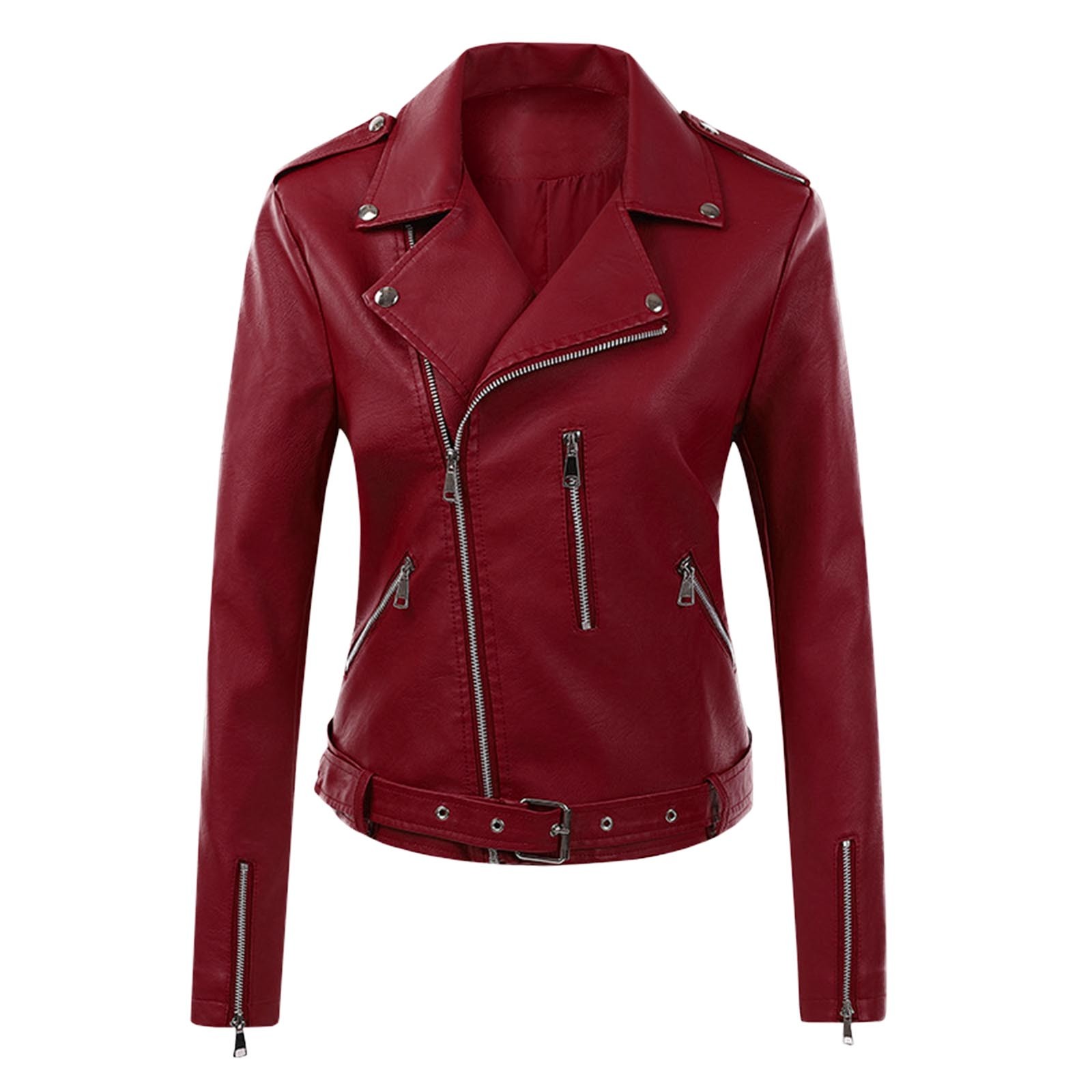 Pgeraug jackets for women Womens Long Sleeve Leather Jacket Motorcycle