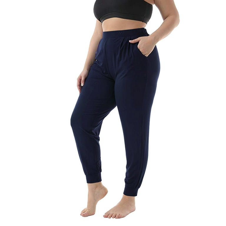 Pgeraug leggings for women Plus Size Pocket Stretch Beam Long Paragraph  pants for women Navy 4XL