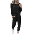 thumbnail image 1 of Pgeraug pajamas for women Home Two Piece Long Sleeve Blouse Long Pants Pajamas Sets women's sleepwear Black L, 1 of 7