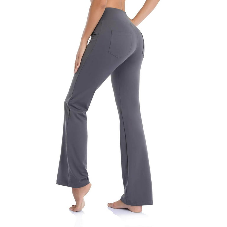 Pgeraug pants for women High Waist Flare Leggings Wide Straight Leg Sports  Flared With Pocket For Yoga Pilates Fitness leggings Gray M