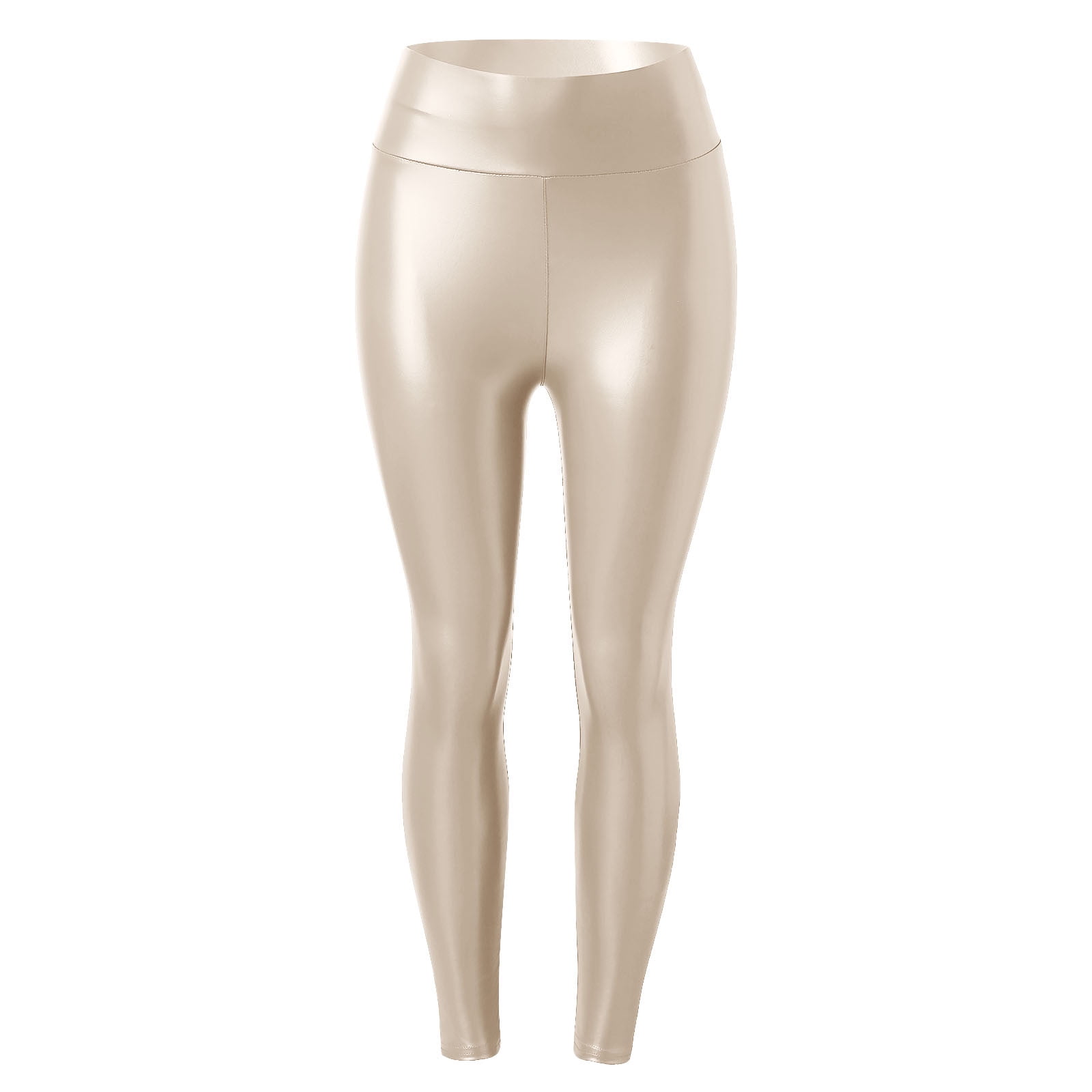 Pgeraug womens pants Leather Leggings Stretch High Waisted Pleather pants  for women Beige S 