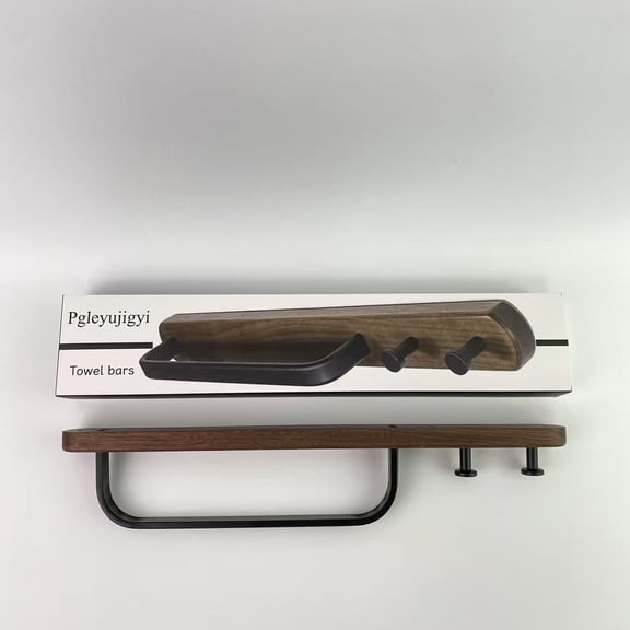 Pgleyujigyi Towel bars,Rustic Burnt Wood Bathroom Towel Bar with Metal Rod, Wall Mounted Bath Towel Rack