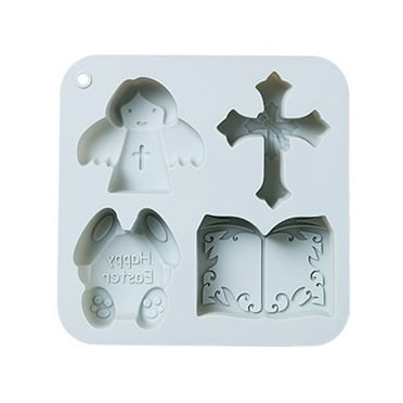 PGYONG Baking Mold 4-Cavity Chocolate Mold Candy Mold Silicone Baking Kit Nonstick Silicone Bakeware Baking Tool Baking Tray for Cake, Bread, Cupcake, Muffin, Brownie Cross Angel Bible Rabbit 1PCS