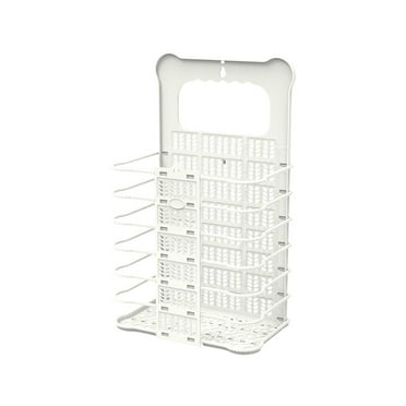 PGYONG Collapsible Hanging Laundry Basket with Handle Storage Plastic Dirty Laundry Basket for Organizing Home, Clothes, Towels,College Dorm (White,8.5x5.3x14.5in)