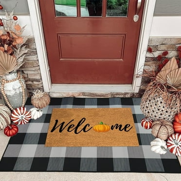 PGYONG Cotton Buffalo Plaid Rug, 23.6''x 35.4'' Black and White Check Outdoor Rug Front Door Decorative Mat, Reversible Foldable Rug for Layered Door Mats Washable Carpet for Front Porch, Entryway