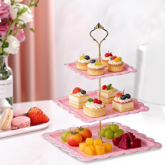 Pgyong European Style 3-Tier Dessert Stand Square Serving Tray for Cake, Fruit, Snacks, Candy - Luxury Coffee Table Decor for Parties & Afternoon Tea