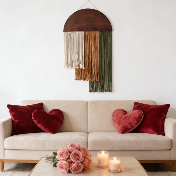 Pgyong Macrame Wall Hanging Tapestry Boho Wall Decor Handwoven Cotton Cloth with Wood Beads for Living Room Bedroom Nursery Apartment Dorm