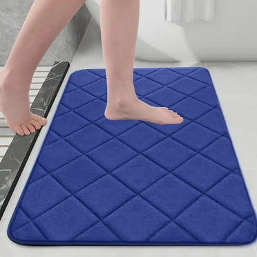 PGYONG Memory Foam Bath Mat 24" X 17",Super Soft Absorbent Bathroom Mats,Non Slip Bathroom Rugs,Machine Washable Bath Rugs for Bathroom Floor,Blue
