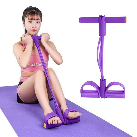 VANLOFE Multi-Function Tension Rope – 4 Tube Resistance Bands with Handles – Sit Up Exercise Equipment Home Gym Tummy Trainer for Men Women (Purple)