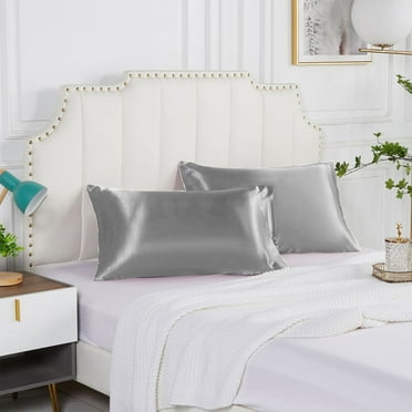 PGYONG Pillowcases Standard Size Set of 2 Solid Color Pillow Covers Luxury and Soft Satin Pillowcovers 2 Pack, Silver(20x30 In)