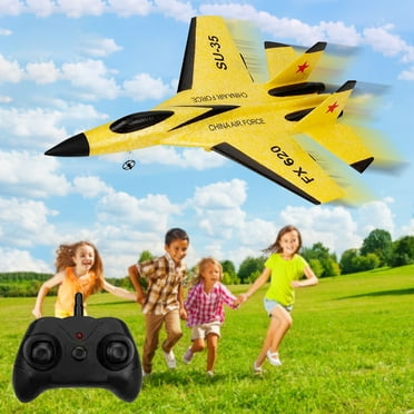 PGYONG SU-35 RC Plane, 2CH Remote Control Airplane, Ready & Easy to Fly for Beginners, RC Aircraft Jet with Luminous for Children's Gift (Yellow)