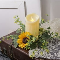 Pgyong Sunflower Candle Ring, 1Pack Candle Wreaths Rings 9.8 Inch Center, Artificial Yellow Flower Leaves Wreath Pillar Candleholder for Wedding Home Tabletop Decor (Yellow)