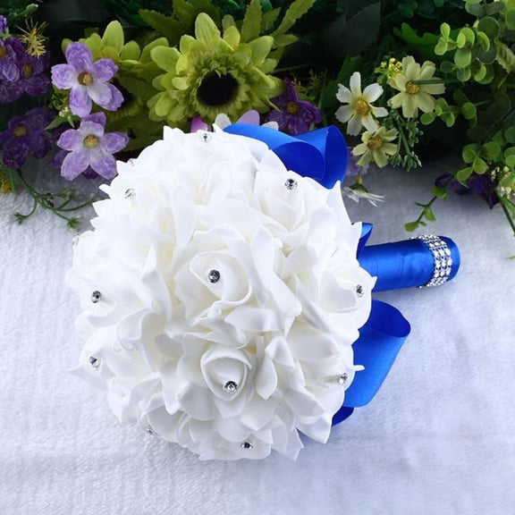 HOARBOEG Wedding Bouquet for Bride, Crystal Roses Artificial Flowers Bridal Bouquet for Wedding Ceremony Anniversary, Blue