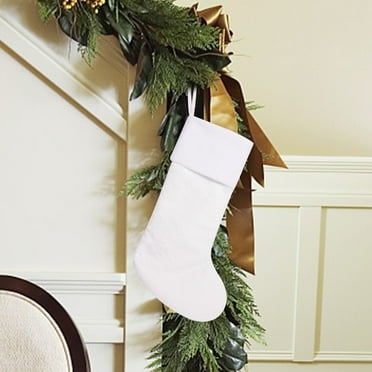 VANLOFE White Solid Christmas Stocking 19.5 in Hanging Stocking with White Cuff,X-mas Stocking for Family Holiday Party Decorations,1 Pack