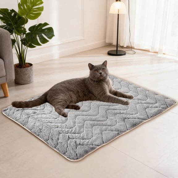 Pgyong Winter Plush Heated Dog Bed for Small Medium Dogs, Self-Warming Pet Mat with Quilted Wave Design, Soft Cat Bed for Indoor Comfort