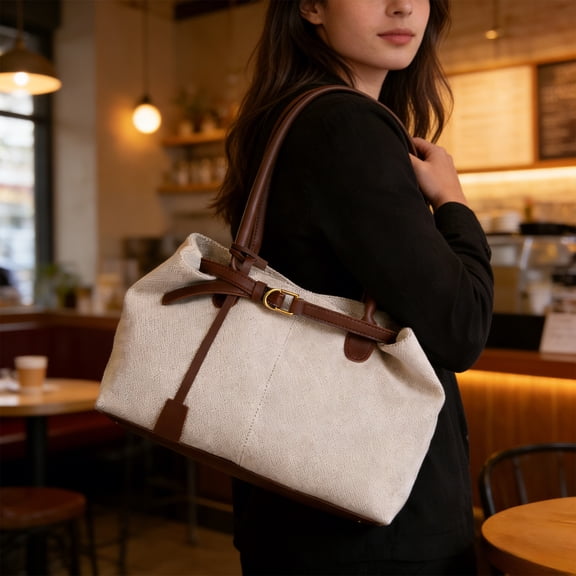 Pgyong Women's Tote Bag for Work Commute, Large Fabric Shoulder Bag with Zippered Pocket, Durable Lightweight Handbag for Travel, Fall Winter Essentials, Professional & Casual Versatile Carryall