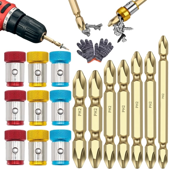 Ph2 Magnetic Screw-Holding Bit Set,Electric Screwdriver Bit Head with Magnetic Ring,Strong Magnetic Hold, Anti-Slip, Impact Resistant,For Woodworking, Automotive & Household Repairs (1Set-C)