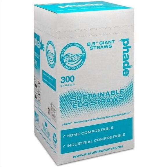 Phade Compostable Straws, 8.5" Height x, Polyhydroxyalkanoate (PHA), Caribbean Blue (511180) | 10 Boxes (3000 Total)