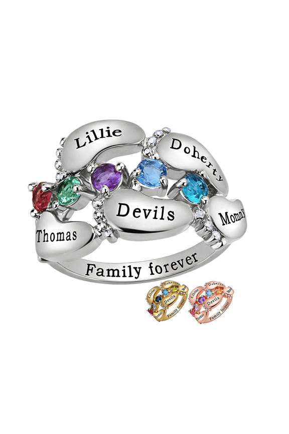 Birthstone Ring for Women - Custom Mothers Ring Promise Rings for Her with 2 3 4 5 Birthstone & Family Names Jewelry Rings Sterling Silver Customized Cubic Zirconia Stones