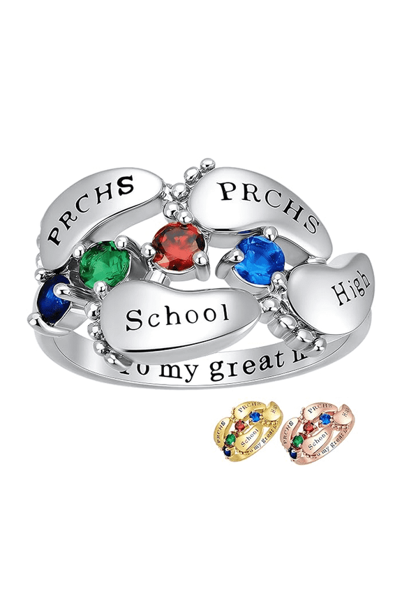 Birthstone Ring for Women - Custom Mothers Ring Promise Rings for Her with 4 Birthstone & Family Names Jewelry Rings Sterling Silver Customized Cubic Zirconia Stones