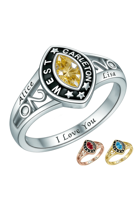 Custom High School Graduation Rings - Personalized Class Rings for Women 2026, College Ring Sterling Silver/316L Stainless Steel, Perfect Ring Gift for Graduate