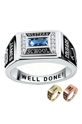Custom Square Signet Class Ring for Men - Personalized Logo Symbol Graduation Ring, 2026 High School & College Graduation Gift, Silver Championship Ring with Engraving