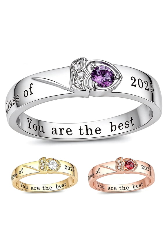 Fully Personalized Class Rings for Women - 12 Birthstone Custom Name Engagement Rings for Women