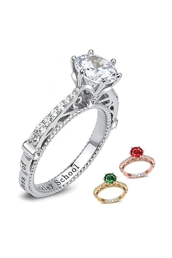 Fully Personalized Class Rings for Women - 12 Birthstone Custom Name Engagement Rings for Women