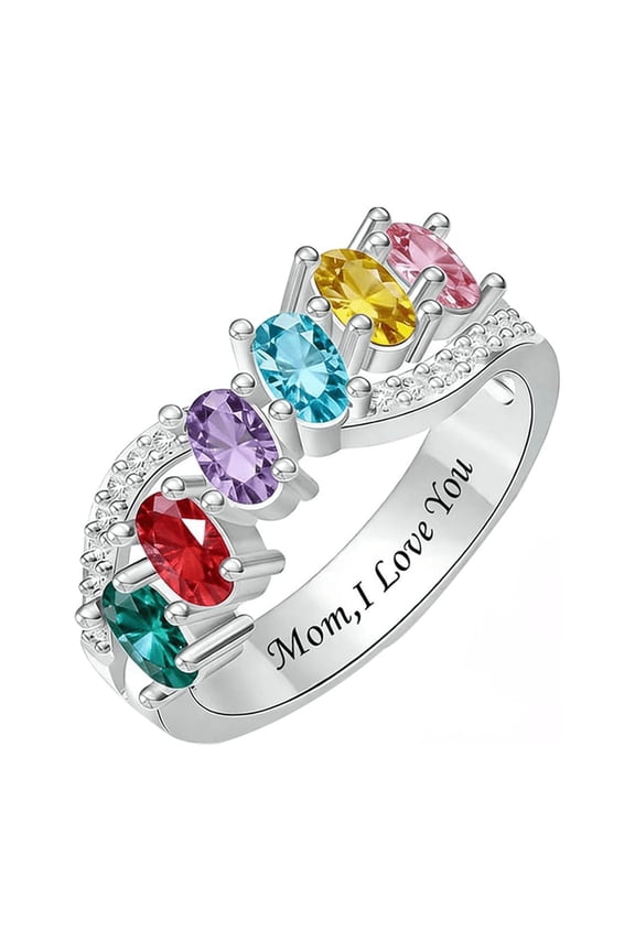 Personalized 1-6 Birthstone Mothers Ring - Custom Birthstone Promise Rings for Her Customized Ring for Mom Valentine's Day Mother's Day Jewelry Gift