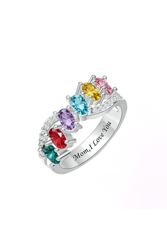 Personalized 1-6 Birthstone Mothers Ring - Custom Birthstone Promise Rings for Her Customized Ring for Mom Valentine's Day Mother's Day Jewelry Gift