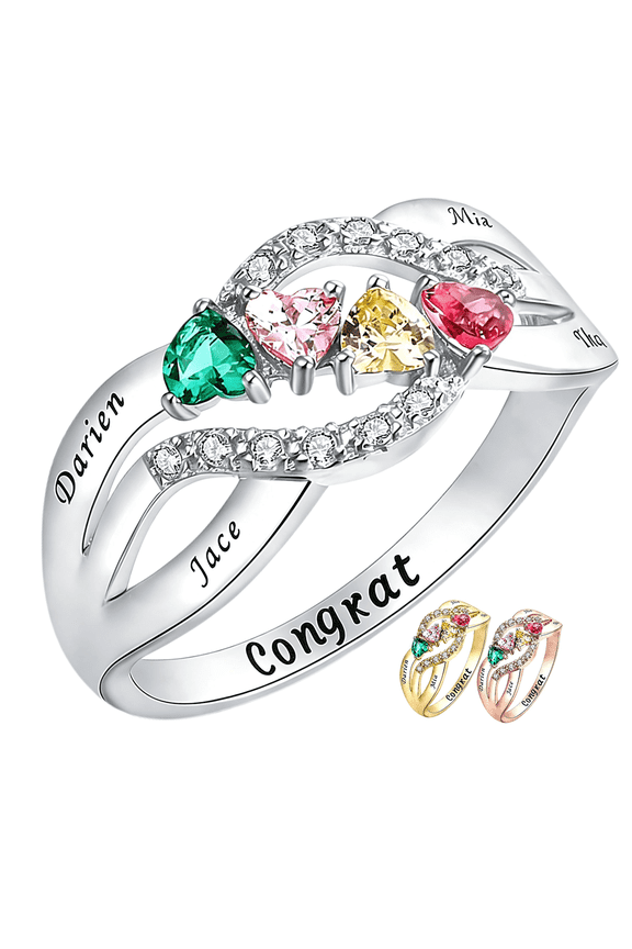 Personalized 1-6 Birthstone Mothers Ring - Custom Promise Rings for Her Birthstone Jewelry Silver & Stainless Steel, Customized Personalized Ring for Mom Valentine's Day