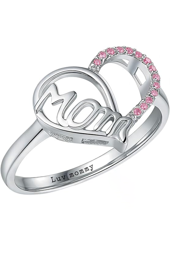 Personalized Birthstone Mothers Rings - 12 Birthstones Engraved Names Women Ring Custom Love Heart Family Rings for Women Gift for Mother's Day Grandma