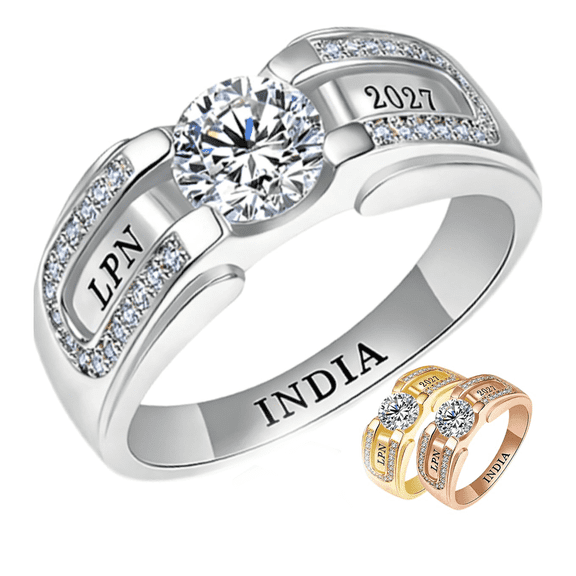 PhaedraOona Personalized Class Rings for Women - Customized 12 Birthstones High School Graduation Rings for Women Custom Jewelry Gift for Graduates Nurse Teachers