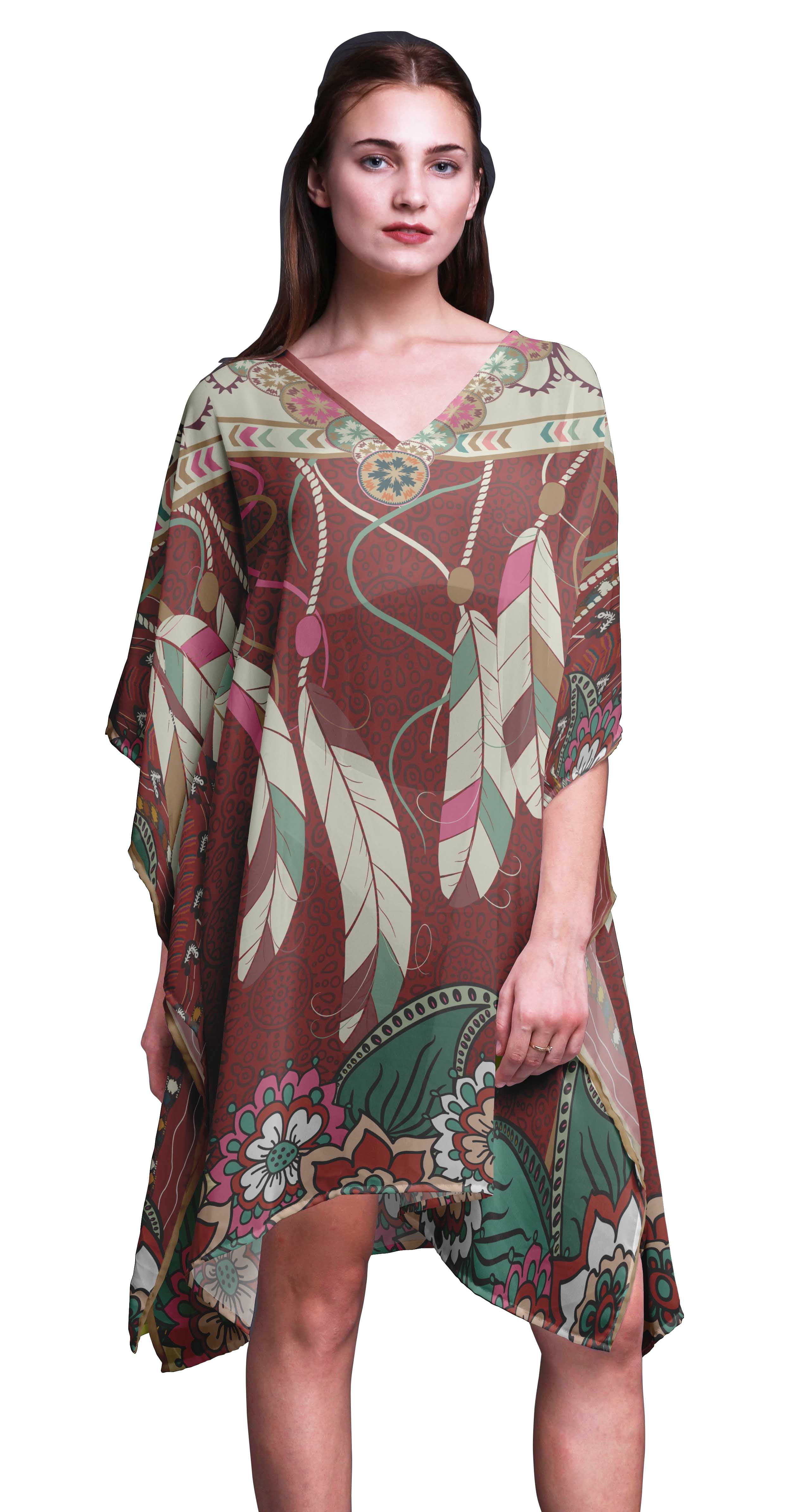 Phagun Blue Peacock Print Kaftan Dress - Women's Midi Beach Cover Up With Kimono Sleeves - View #8