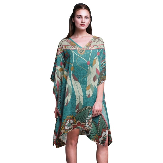 Phagun Beach Kaftan Bikini Cover up Women Midi Dress Short Caftan-XL-3X