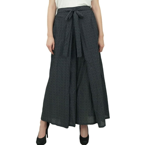 Phagun Black Cotton Tie Knot Waist Thai Fisherman Pants Boho Yoga Trousers-XXL