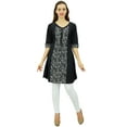 thumbnail image 1 of Phagun Black Cotton Tunic Indian Ethnic 3/4 Sleeve Women's Summer Kurta-4, 1 of 9