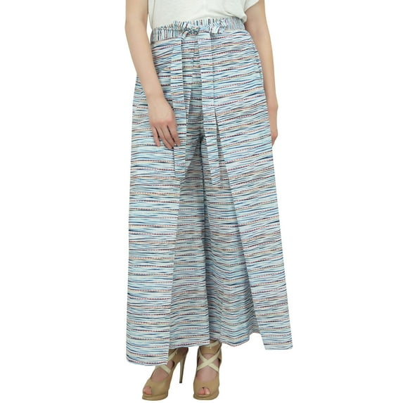 Phagun Blue Cotton Poplin Fisherman Harem Pants Wide Leg Women Yoga Pajama-XXL