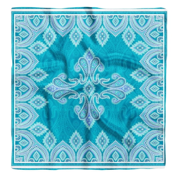 Phagun Blue Floral & Paisley Printed Square Pure Silk&nbsp;Scarf&nbsp;For Hair Neck Head Bandanas For Women